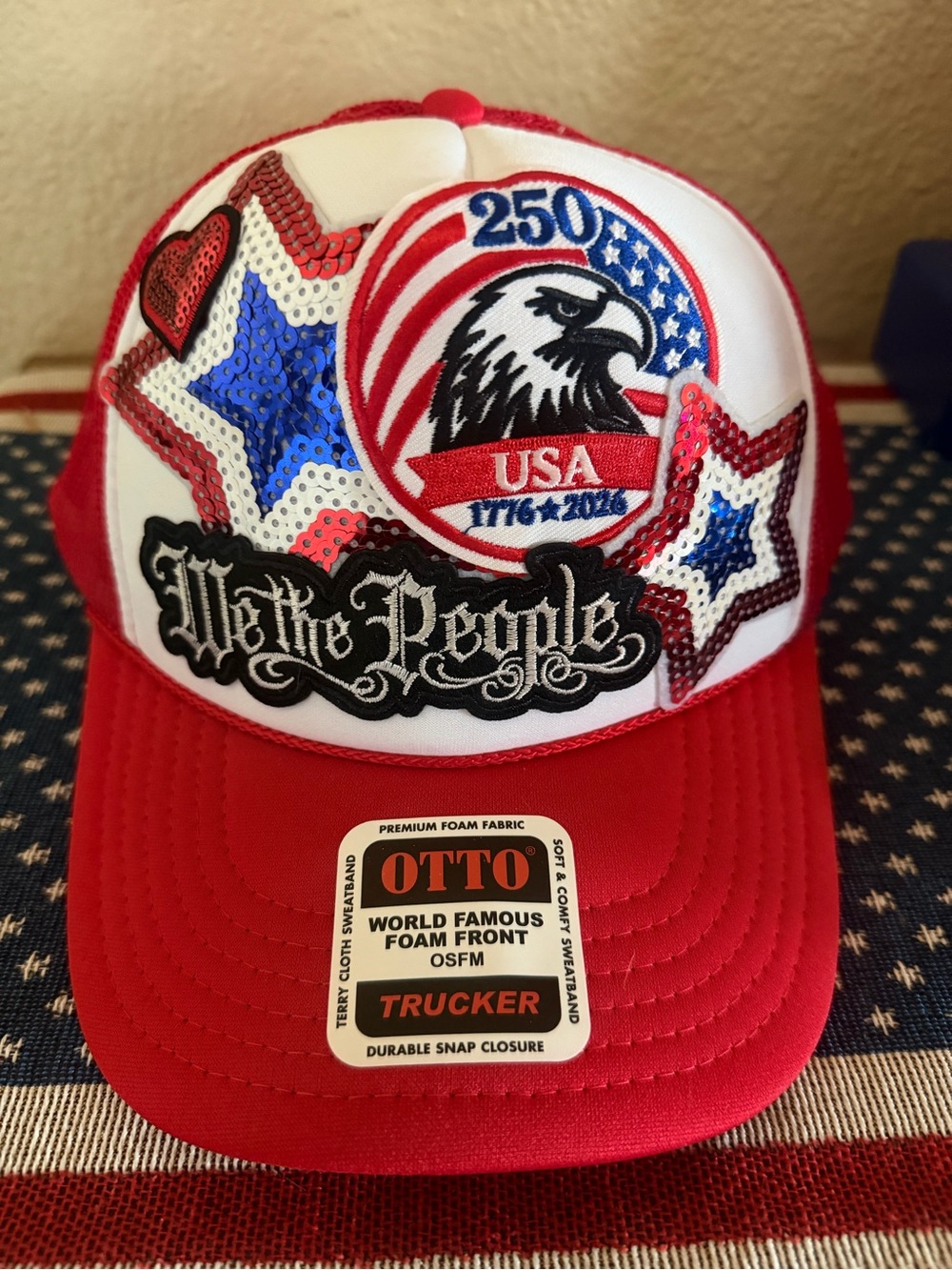 Custom OTTO 250th Anniversary Patriotic Red Trucker Hat
